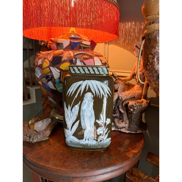 Olive 19c Victorian George Jones Pâte-Sur-Pâte Vase For Sale - Image 8 of 11