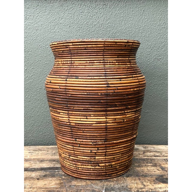 Vintage Coiled Pencil Reed Floor Vase For Sale - Image 10 of 12