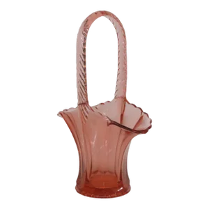 Westmoreland Glass Large Tall Pink Basket Vase With Handle