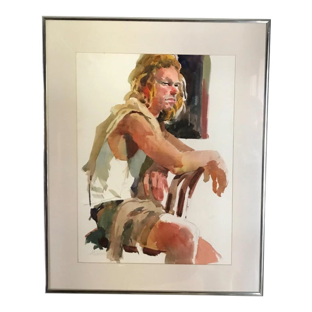 1970s Male Watercolor Portrait Painting by Labadie For Sale