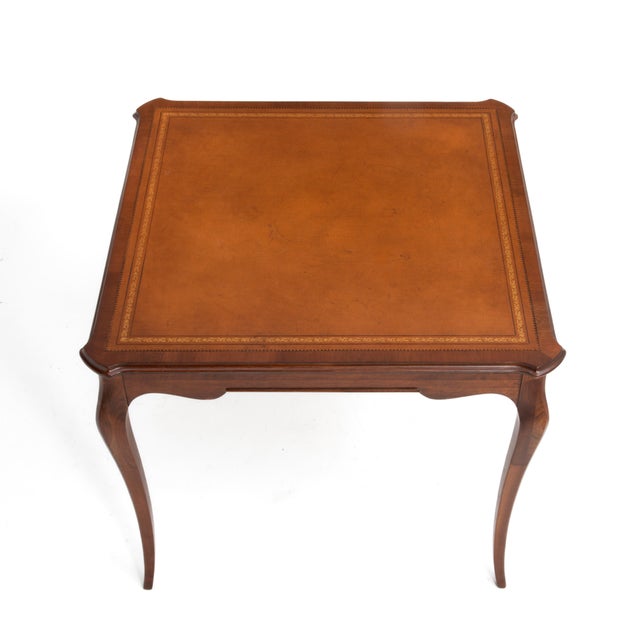 Wood French Louis XV Provincial Style Embossed Leather Top Cabriole Legs Card Games Table For Sale - Image 7 of 15