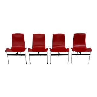 Set of Four Red Leather T Chairs, Katavolos & Littell & Kelley For Sale
