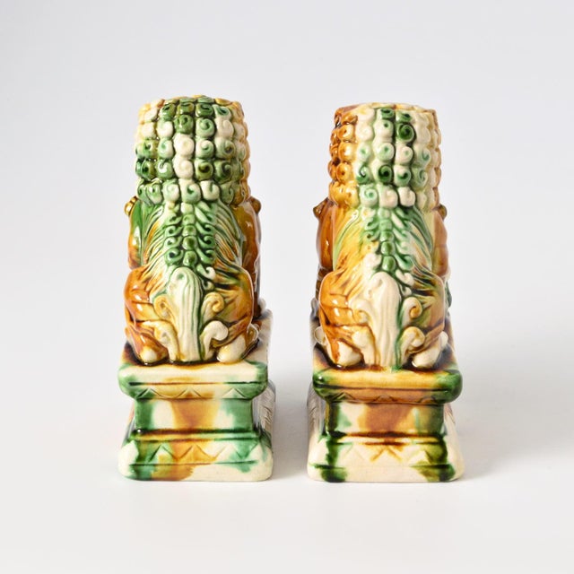 Chinese Sancai Glaze Foo Dog Figurines, 1970s, Set of 2 For Sale - Image 6 of 10
