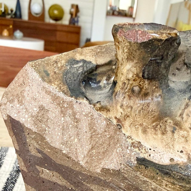 Mid Century Brutalist Hand Formed Ceramic Pottery Vase Signed & Dated Crespi 60 For Sale - Image 12 of 12