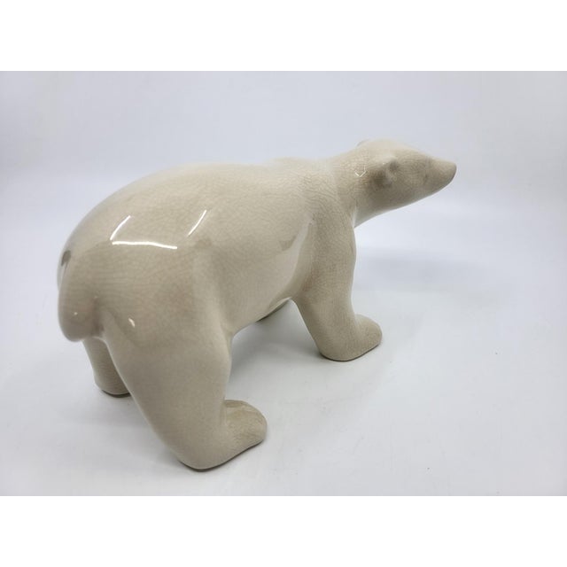 Ivory Art Deco Polar Bear Model in Crackled Ceramic by L&V Ceram, 1920s For Sale - Image 8 of 12