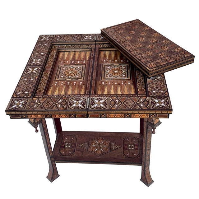 1990s 1990s Handcrafted Marquetry Inlaid Multi-Game Table With Chess & Backgammon For Sale - Image 5 of 10