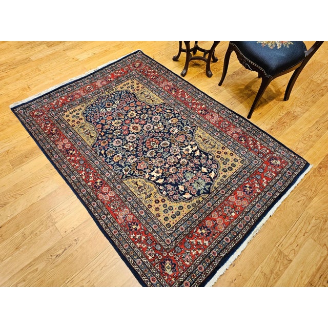 Vintage Persian Tabriz Area Rug, Floral Pattern, Handwoven Wool, Navy & Red, 4’ X 6’ For Sale - Image 4 of 12