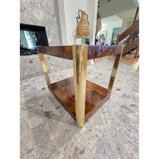 Mid-Century Modern Burl and Golden Brass Tiered Side Table by Century Furniture For Sale - Image 3 of 14