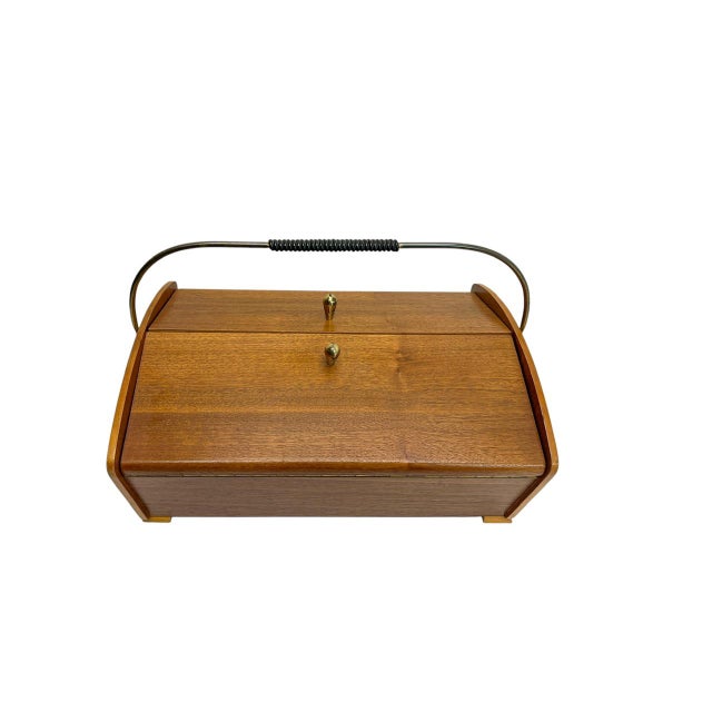 1960s Mid-Century Teak Wood Sewing Storage Box, 1960s For Sale - Image 5 of 11