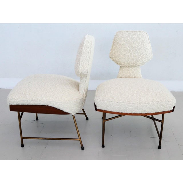 Slipper Chairs and Ottoman in Walnut and Bouclé by Renzo Zavanella, 1950, Set of 3 For Sale - Image 12 of 18
