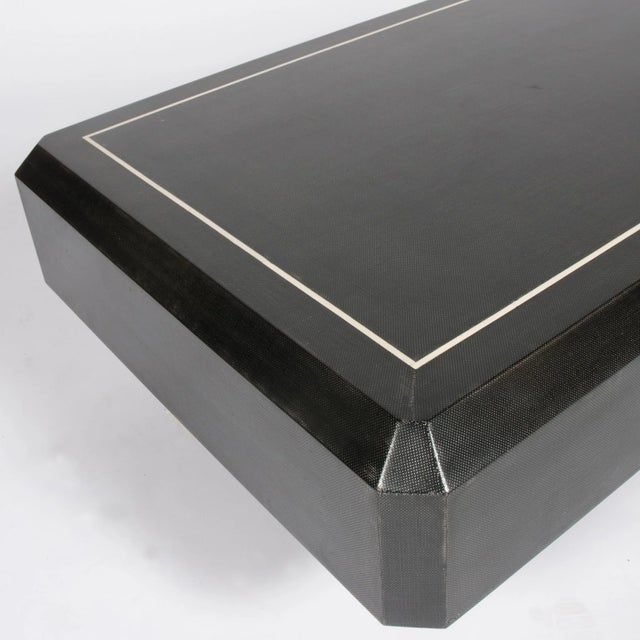 Modern Karl Springer 1970's Lacquered Linen Inlaid Coffee Table For Sale - Image 3 of 12