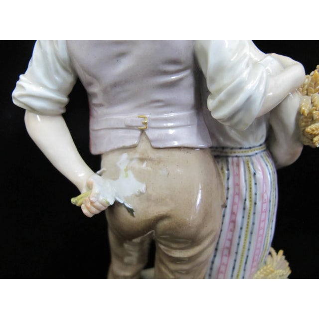 Meissen Porcelain Antique 19thc Meissen Gustave Deloye Porcelain Harvest Peasant Couple Figurine For Sale - Image 4 of 9
