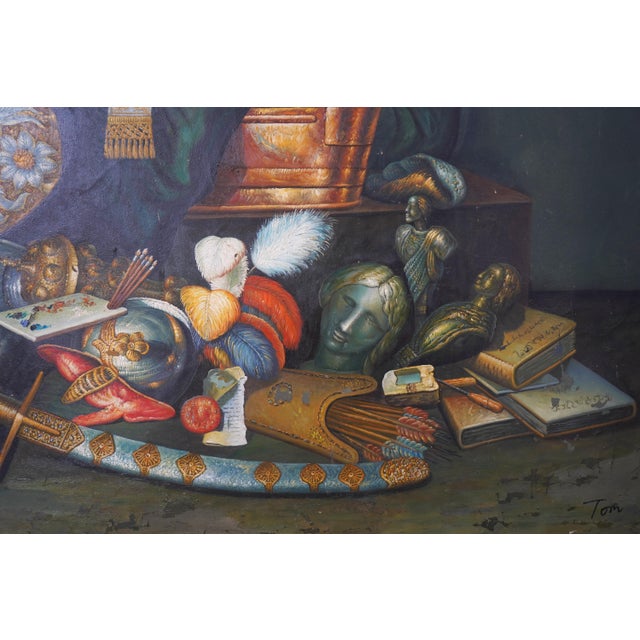 Large Oil Painting on Canvas of Treasure Room Signed For Sale In Philadelphia - Image 6 of 13