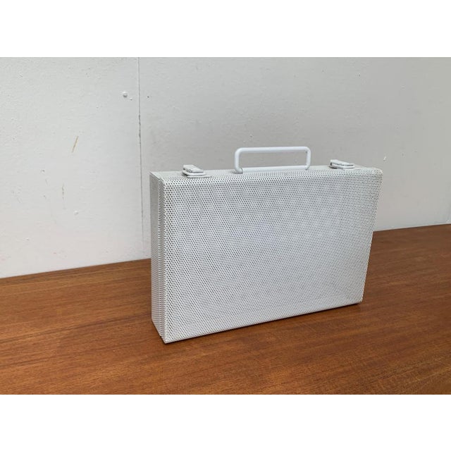 Postmodern White Perforated Metal Briefcase, 1980s, in Very Good conditions. Designed 1980 to 1989