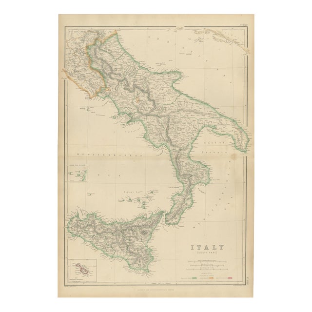 Antique Hand-Colored Map of Italy, Sicily and Malta, 1860 For Sale
