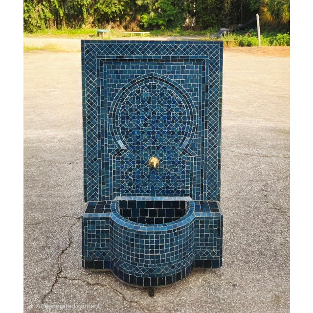 Petrol Blue Handmade Moroccan Mosaic Tile Fountain For Sale In Orlando - Image 6 of 6