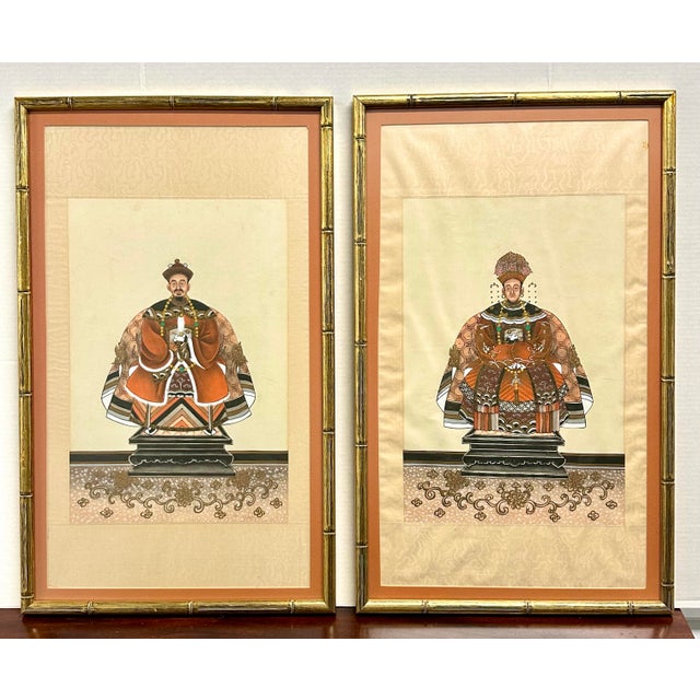 70s Ancestral Portraits on Silk, a Pair For Sale - Image 11 of 11