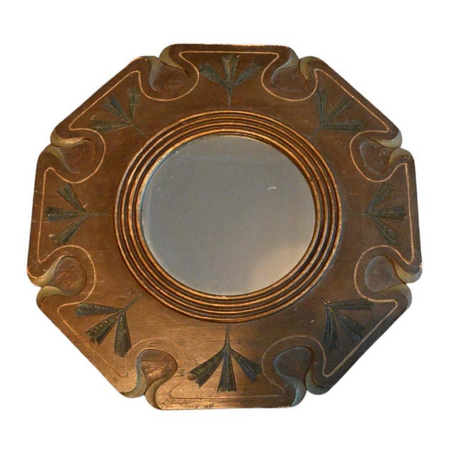 Art Nouveau Style Round Painted Wooden Mirror For Sale - Image 4 of 4