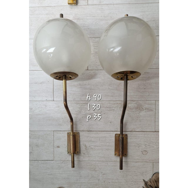 1950s Vintage Wall Lamps in Brass with Etched Glass Sphere, 1950s, Set of 2 For Sale - Image 5 of 7