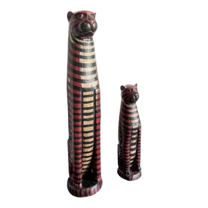 Mid Century Wooden Folk Art Cats - Set of 2
