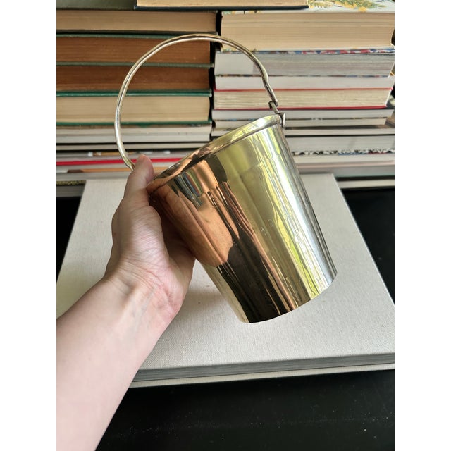 Vintage Silverplate Brass Petite Ice Bucket With Swing Handle For Sale - Image 4 of 12