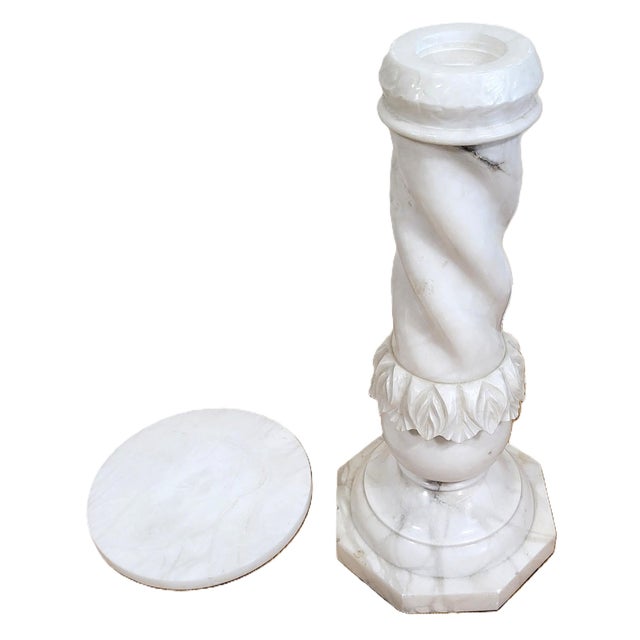 Vintage Italian Carved Carrara Marble Pedestal Plant Stand Column For Sale In New York - Image 6 of 10