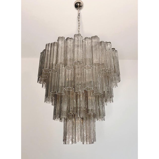 Large Vintage Murano Glass Tiered Chandelier with Smoked Glass Tube, 1990s For Sale - Image 9 of 16