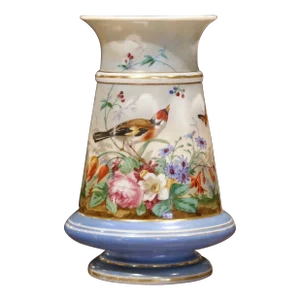 19th Century French Napoleon III Painted Porcelain Vase With Bird and Butterfly
