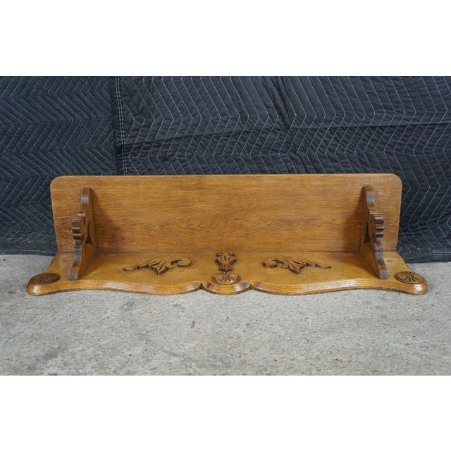20th Century Victorian Eastlake Revival Carved Oak Wall Shelf Mantel Display 35" For Sale - Image 16 of 16