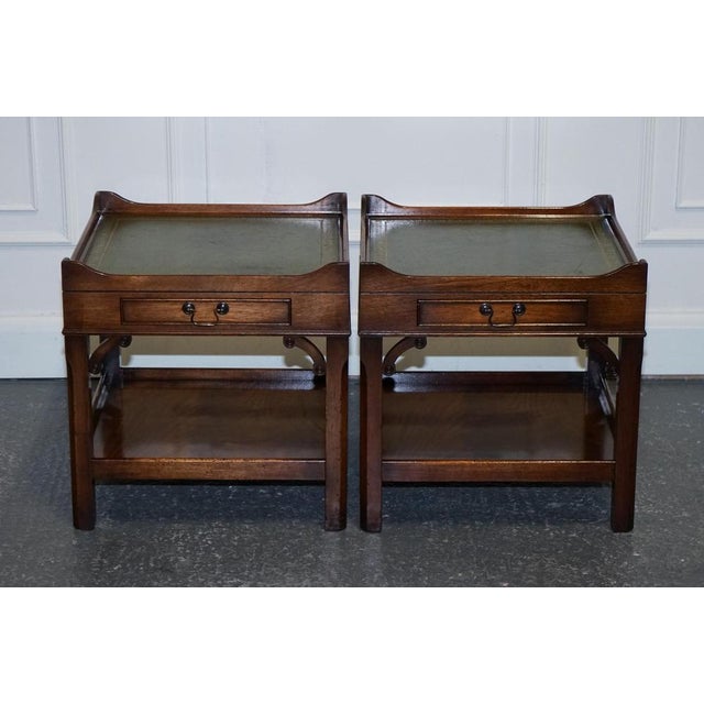 Bedside Tables with Green Leather Top For Sale - Image 3 of 10
