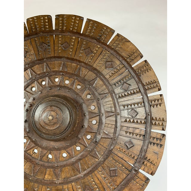Brown Hand Carved Wooden Yarn Winder on Custom Stand For Sale - Image 8 of 10