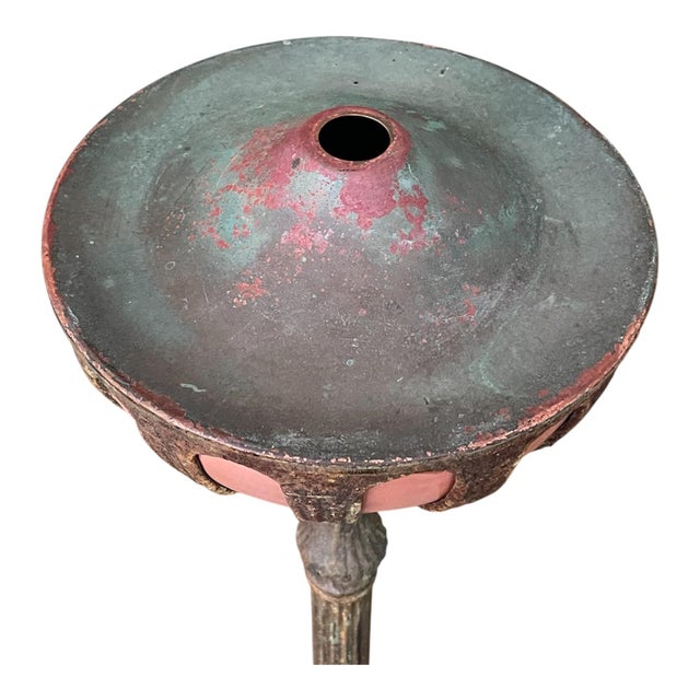 Copper Antique Neoclassical Torchiere Oil Floor Lamps- Set of 2 For Sale - Image 8 of 11