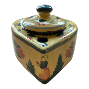 Mid 20th Century Hb Quimper French Ceramic Heart Shaped Inkwell