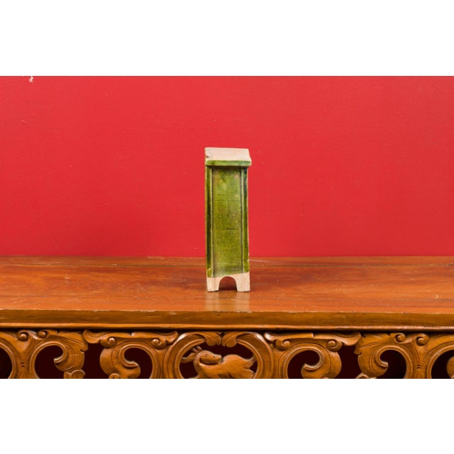 Early 21st Century Chinese Ming Dynasty Period Green Glazed Miniature Armoire with Bracket Feet For Sale - Image 9 of 13