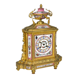 A Sevres Style Gilt Bronze & Pink Porcelain Mantel Clock, France, Circa 1880
