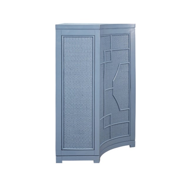 Matthew Izzo Home Isabel Capri Blue Greek Key Design Rattan Overlay With Brass Accents For Sale In New York - Image 6 of 8