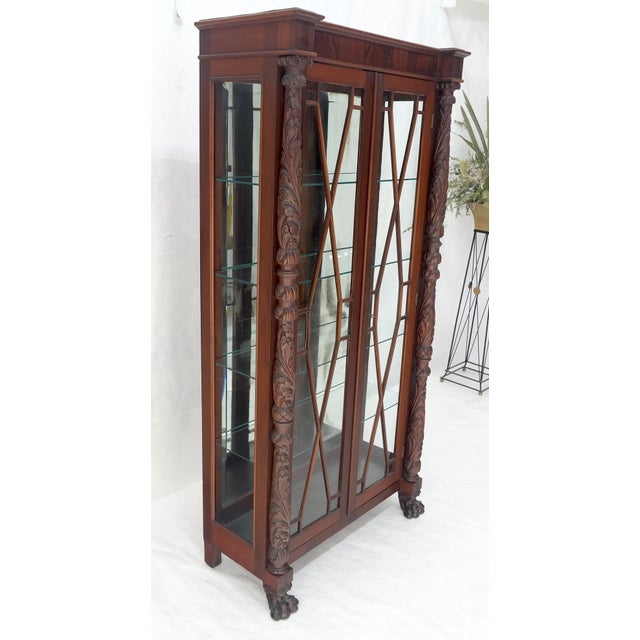 Fine Carved Mahogany Claw Feet Glass Shelved Bookcase Display Cabinet Stunning For Sale - Image 12 of 12