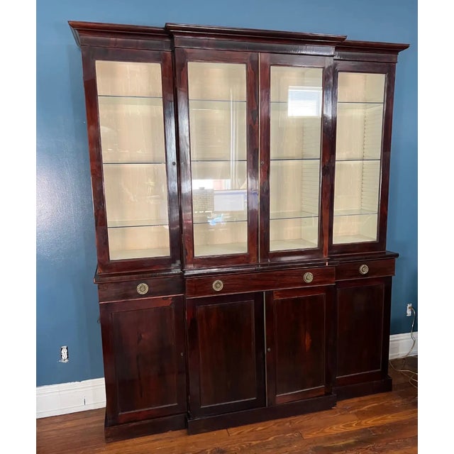19th Century English Rosewood Breakfront Bookcase With Hidden Drawers For Sale - Image 4 of 11