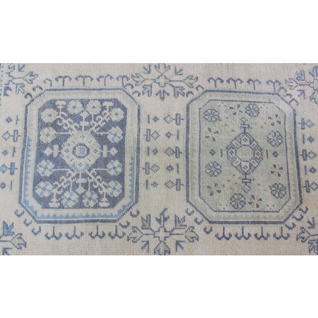 Vintage Turkish Oushak Runner in Faded Blue in Neutral Background For Sale - Image 10 of 13