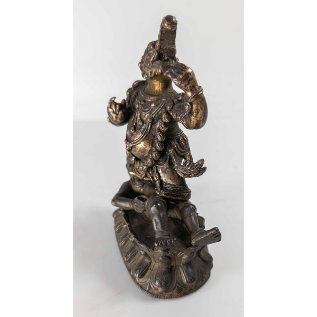 17th or 18th Century Chinese Sino-Tibetan Gilt Bronze Buddhist Makala Faced Deity Figure For Sale - Image 13 of 18