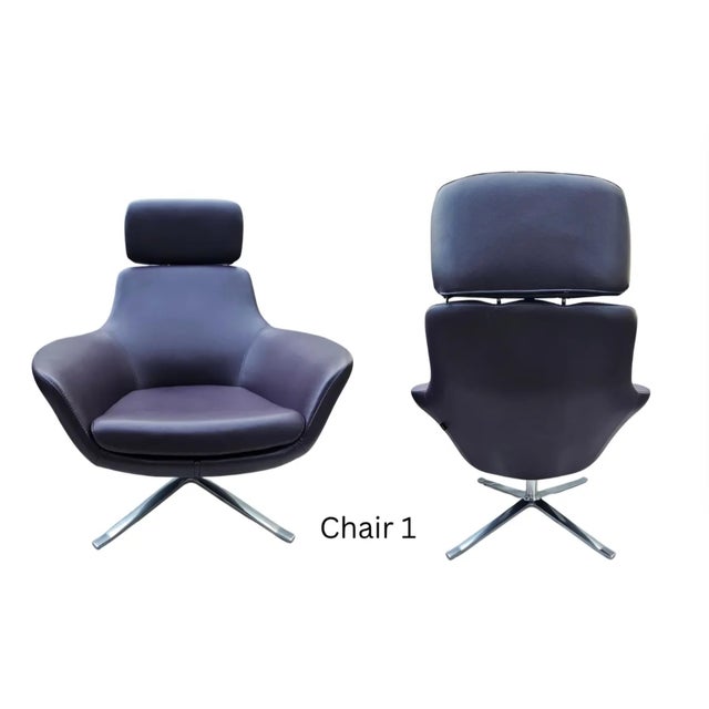 Contemporary Leather Swivel Lounge Chairs -Coalesse by Steelcase For Sale - Image 3 of 7