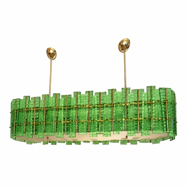 Glass Green Contemporary Modern Italian "Tropical" Murano Glass Gold Chandelier by Simoeng For Sale - Image 7 of 8
