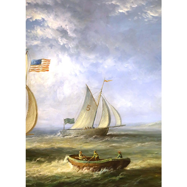 Mid-Century American Marine Oil Painting of Sailing Vessels Signed C. Parker For Sale - Image 4 of 10