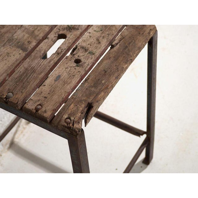 Vintage Industrial Stool in Pine Wood and Iron, Central Europe, 1950 For Sale - Image 5 of 6