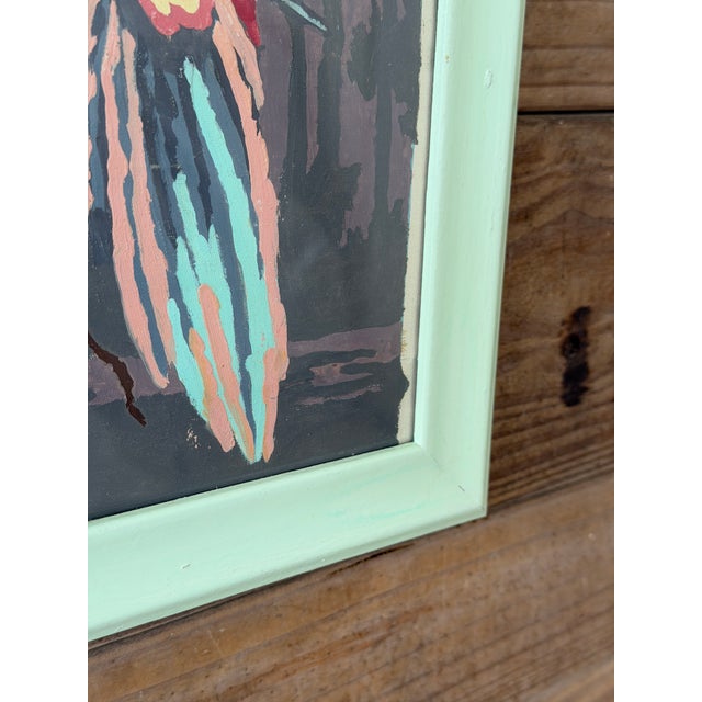 Traditional Vintage Tropical Parrot Painting on Canvas in Mint Painted Frame For Sale - Image 3 of 11
