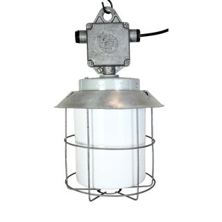Industrial Aluminium Cage Light with Milk Glass from Elektrosvit, 1970s For Sale