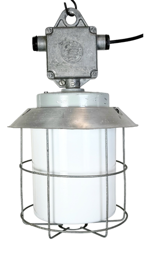 Industrial Aluminium Cage Light with Milk Glass from Elektrosvit, 1970s
