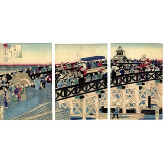 Utagawa Yoshitora, Nihonbashi Bridge, Original Woodcut Print, 1875 For Sale