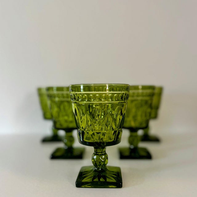 1970s 1970s Vintage Colony Glass Park Lane Green Water Goblets- Set of 6 For Sale - Image 5 of 12