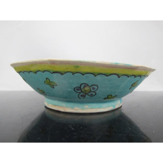 Chinese Tongzhi Turquoise Enamel Hand Painted Flower Octagonal Pottery Bowl For Sale - Image 4 of 11